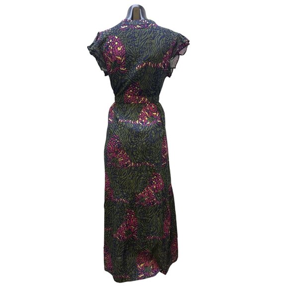 NWT Jude Connally Green Multi-Print Maxi Dress With Tie Waist & Cap Sleeves S - Picture 2 of 8
